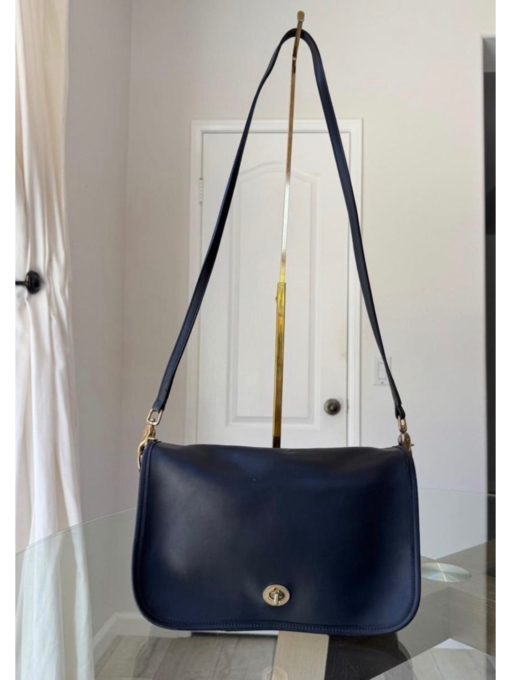 Coach Vintage Black Leather Shoulder Bag with Turnlock Closure